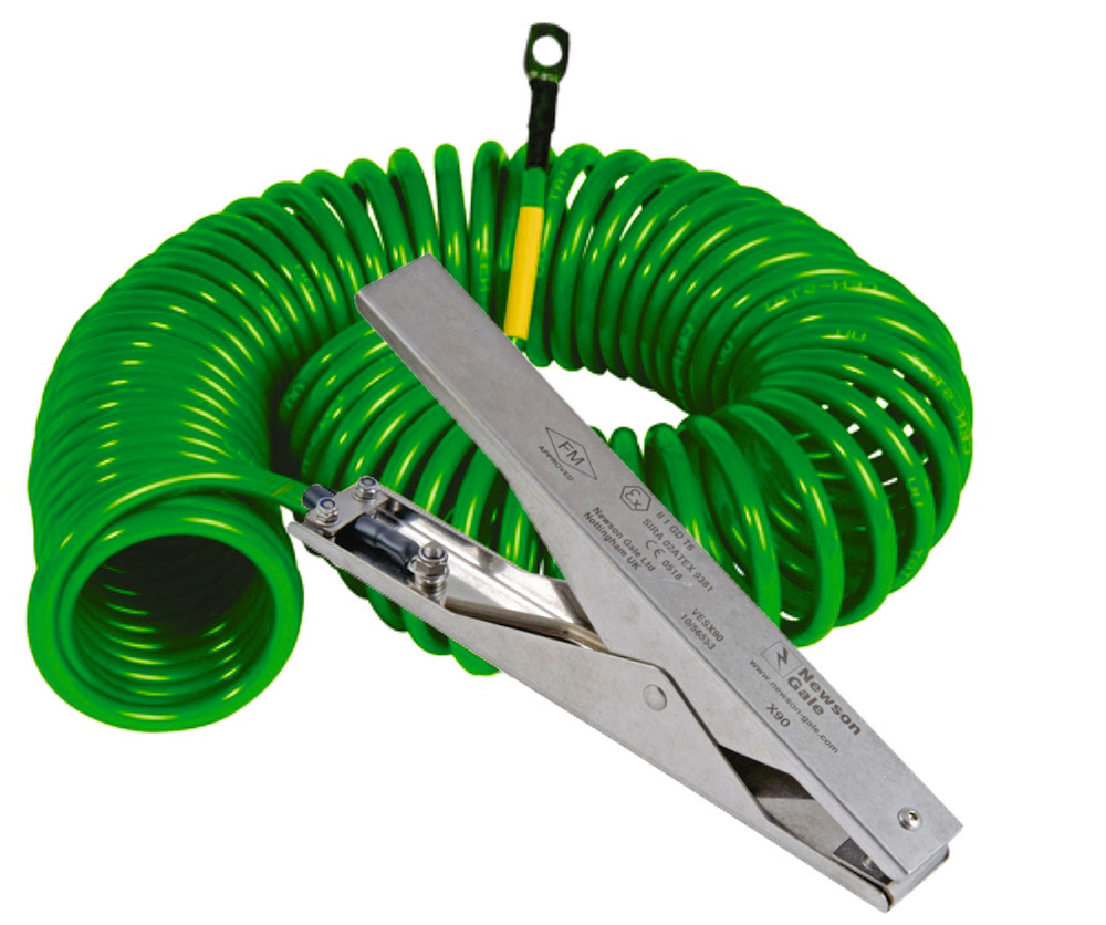 Spiral earth cable with 1 st. steel earthing clip heavy duty 235 mm 1 eye, 3 m pull-out length, ATEX - 1