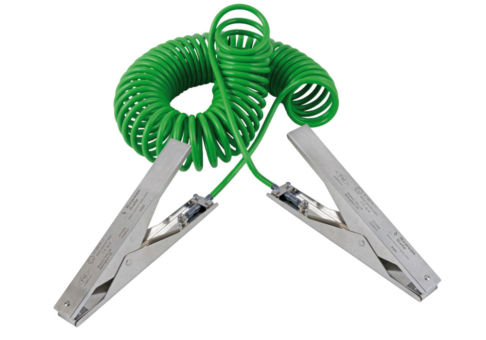 Spiral earthing cable with 2 st. steel earthing clips heavy duty 235 mm, 3 m pull-out length, ATEX - 1