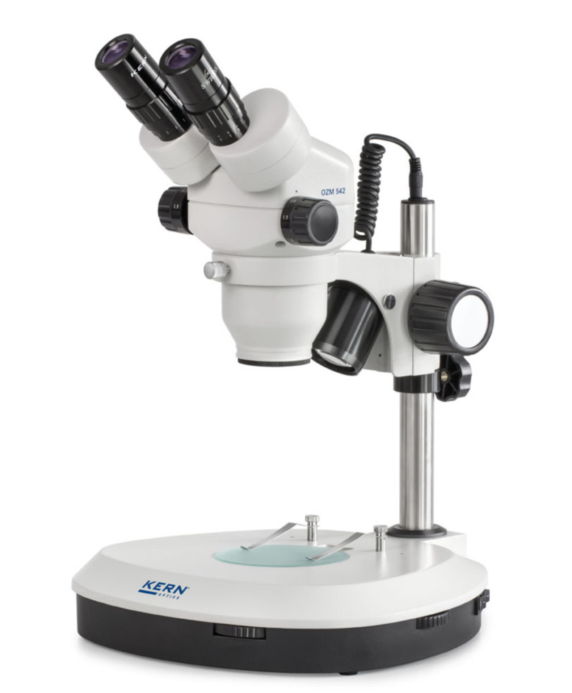 Microscópio estereoscópico com zoom OZM 542 KERN Optics, binocular, lente 0,7x - 4,5x, pé - 1