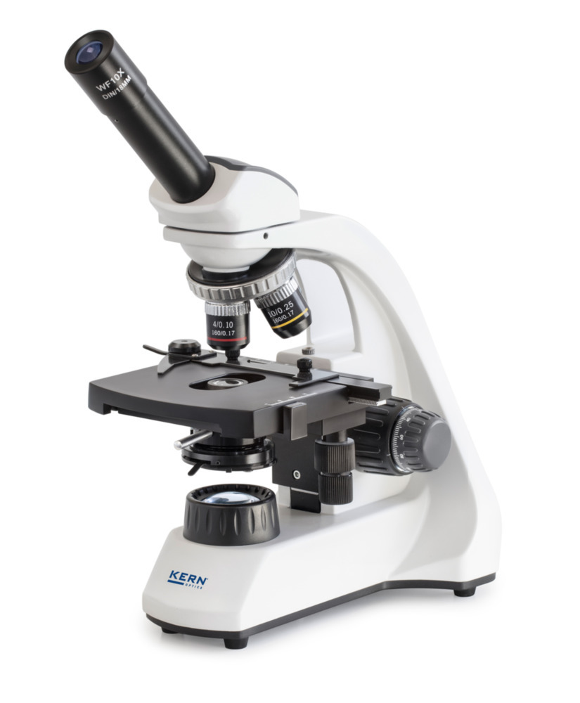 Microscopio a luce passante OBT 105, KERN Optics, tubo monoculare, obiettivo 4x/10x/40x/100x LED 1 W - 1