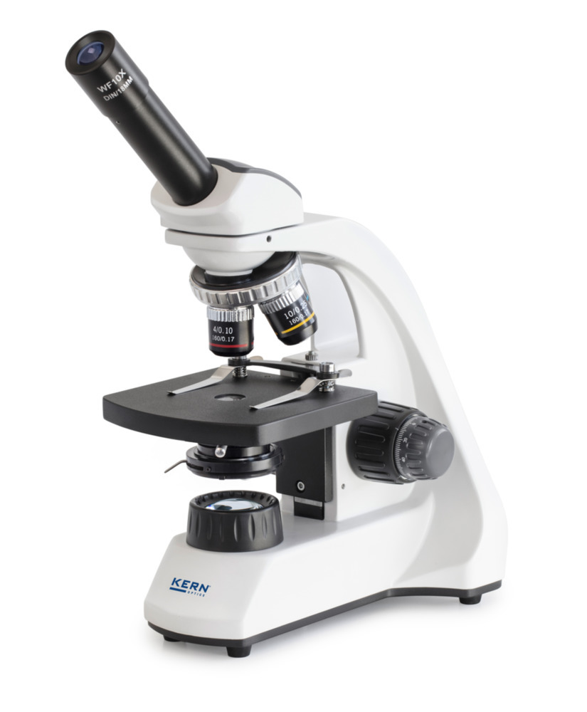 Microscope à lumière transmise KERN Optics OBT 102, tube monoculaire, objectifs 4x/10x /40x, LED 1 W - 1