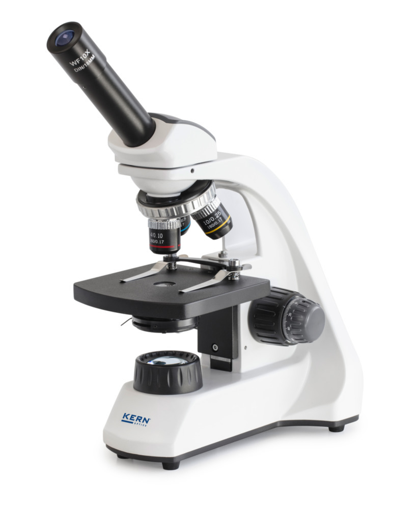 Microscope à lumière transmise KERN Optics OBT 101, tube monoculaire, objectifs 4x/10x /40x, LED 1 W