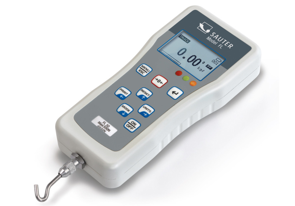 Sauter digitales Premium-Kraftmessgerät FL 500, int. Messzelle, Messbereich 500 N, Ablesbarkeit 0,2N - 1