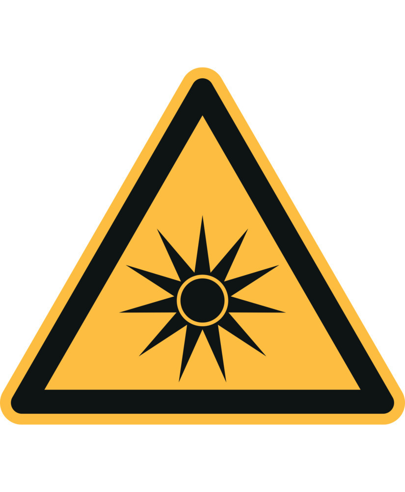 Segnale di pericolo Attenzione radiazioni ottiche, ISO 7010, pellicola adesiva, 100 mm, 20 pz. - 1