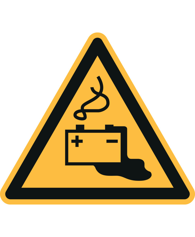 Advarselsskilt advarsel mod fare ved batteri, ISO 7010, folie, selvklæbende, 100 mm, 20 stk. - 1