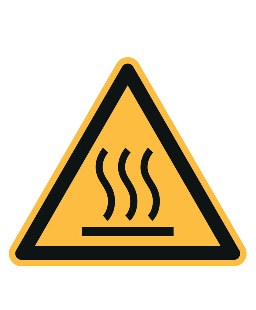 Znak ostrzegawczy „Uwaga, gorąca powierzchnia”, ISO 7010, folia samoprzyl.,25mm, opak.=5ark.po44szt. - 1