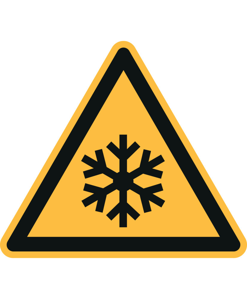 Značka Výstraha před nízkou teplotou / mrazem, ISO 7010, samolepicí fólie, 100 mm, BJ = 20 ks