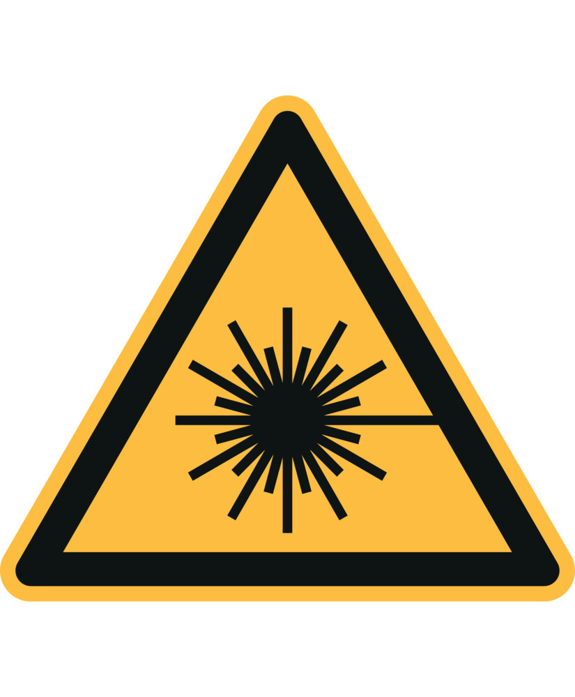 Varningsskylt Varning för laserstrålning, ISO 7010, folie, självhäftande, 100 mm, antal 20 st - 1