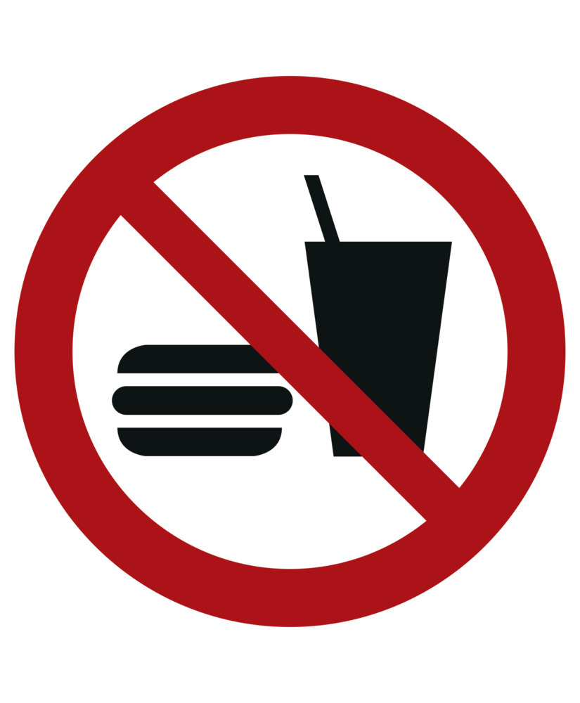 Verbodsbord Eten en drinken verboden, ISO 7010, kunststof, 200 mm, PU = 10 st. - 1