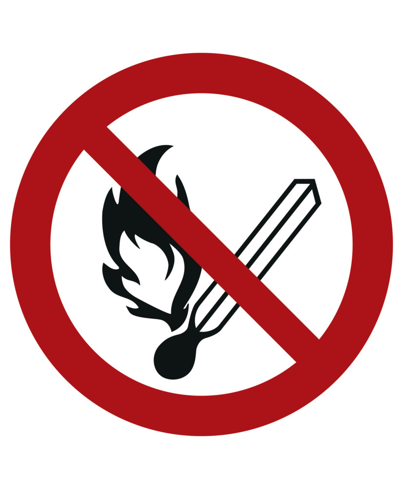 Značka Zákaz vstupu s ohňom, otvoreným ohňom, zákaz fajčiť, ISO 7010, plast, 200 mm, 10 ks