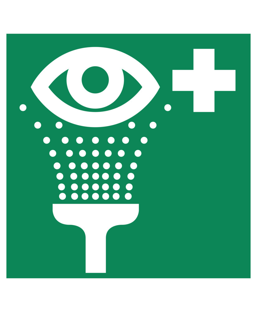 Panneau de secours Équipement de rinçage des yeux, ISO 7010, aluminium, fluo, 200x200mm, 10 pièces