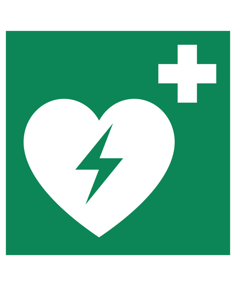 Rettungsschild "Autom. ext. Defibrillator", ISO 7010, Kunststoff, LN, 200 x 200 mm, VE = 10 Stück - 1