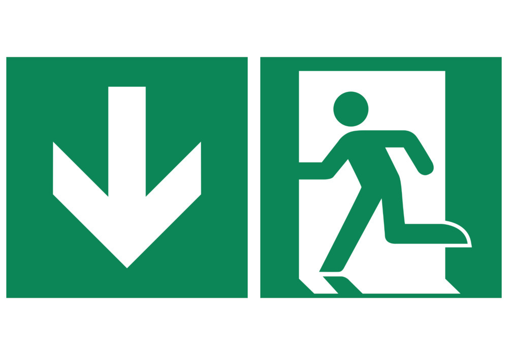Emergency sign Emergency exit down, ISO 7010, plastic, lum, 400 x 200 mm, Pack = 5 units - 1