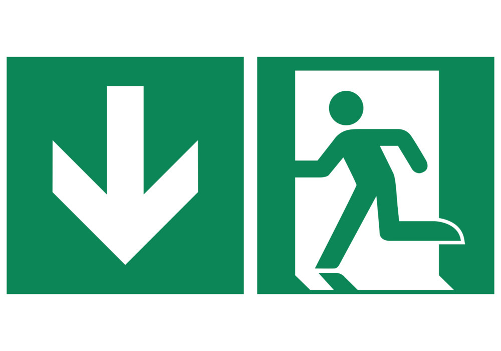 Emergency sign Emergency exit down, ISO 7010, plastic, lum, 300 x 150 mm, Pack = 10 units - 1