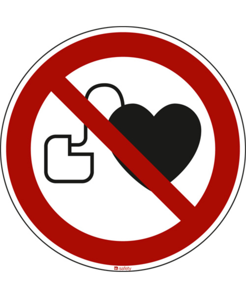 Značka Zákaz vstupu s kardiostimulátorem nebo defibrilátorem, ISO 7010, samolepicí, 100 mm, 10 ks