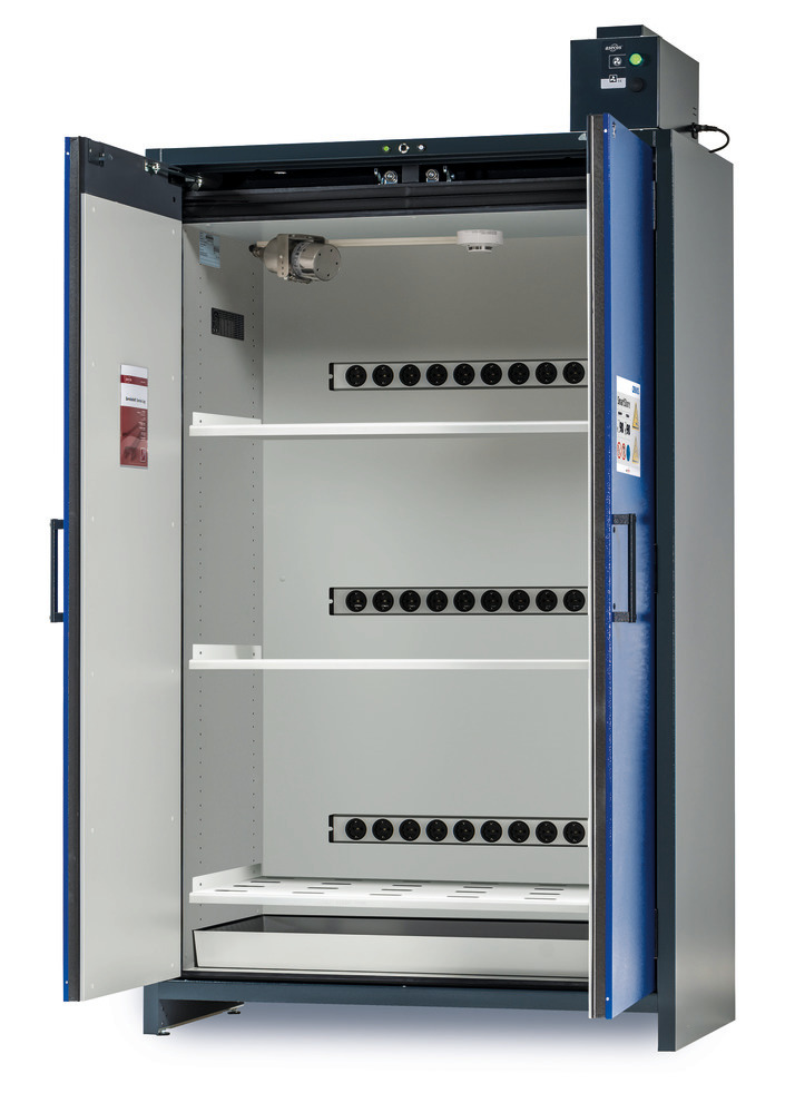 Batteriskap SmartStore-Pro 2.0-V for lading av litium-ion-batterier, 3 hyller, B 1200, Asecos - 1