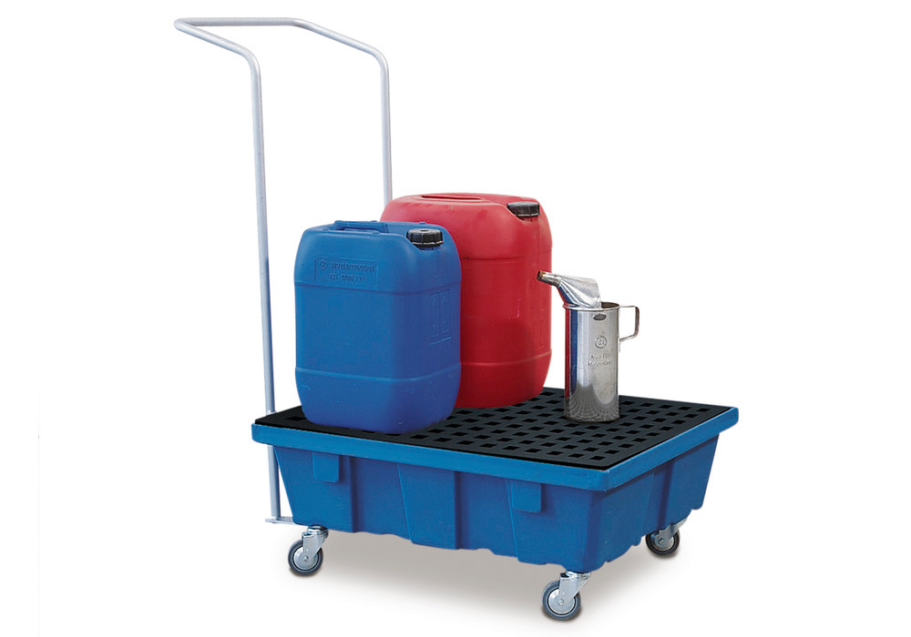 Spill tray for small containers classic-line in polyethylene (PE) with castors and PE grid, 69 litre - 2