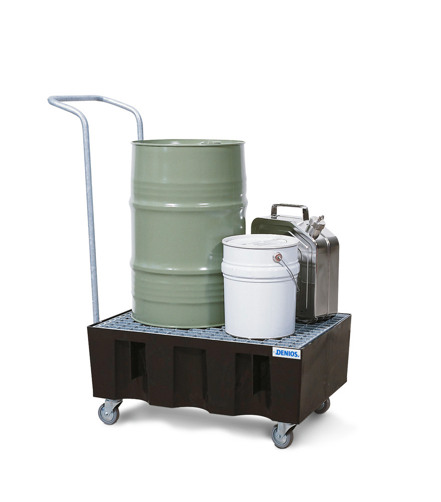 Handle, for bunded drum trolley PolySafe Euro, with swivel castors and galvanized grid - 1