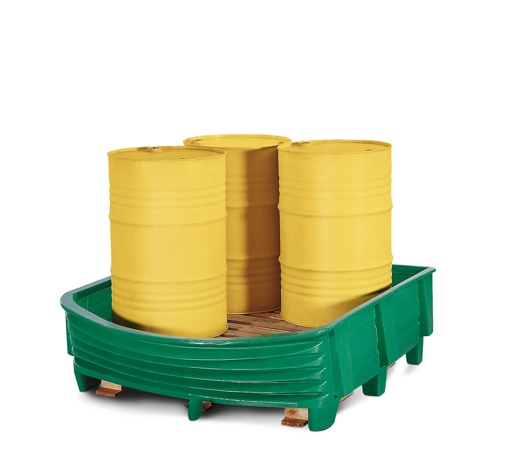 Veiligheidsopvangbak SW van polyethyleen (PE) m. flexibele voorzijde, v. 4 vaten van 200 liter,groen - 1