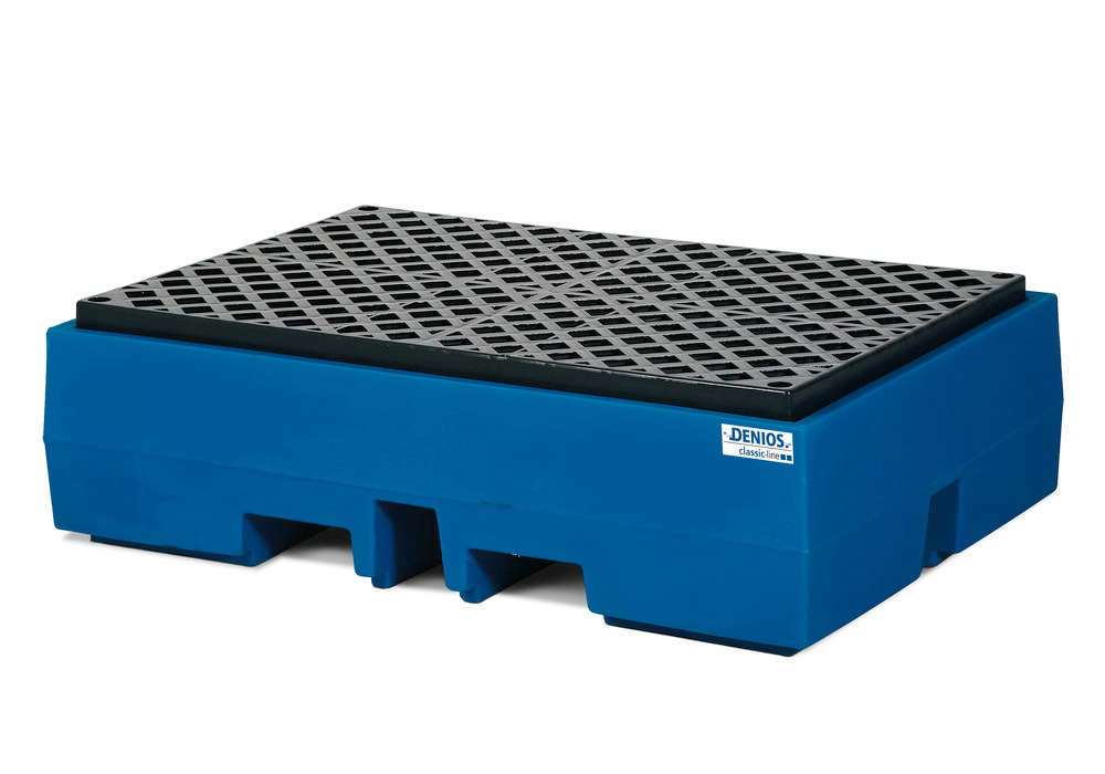 Spill pallet classic-line in polyethylene (PE) for 2 drums, with PE grid, 900x1300x375 - 1