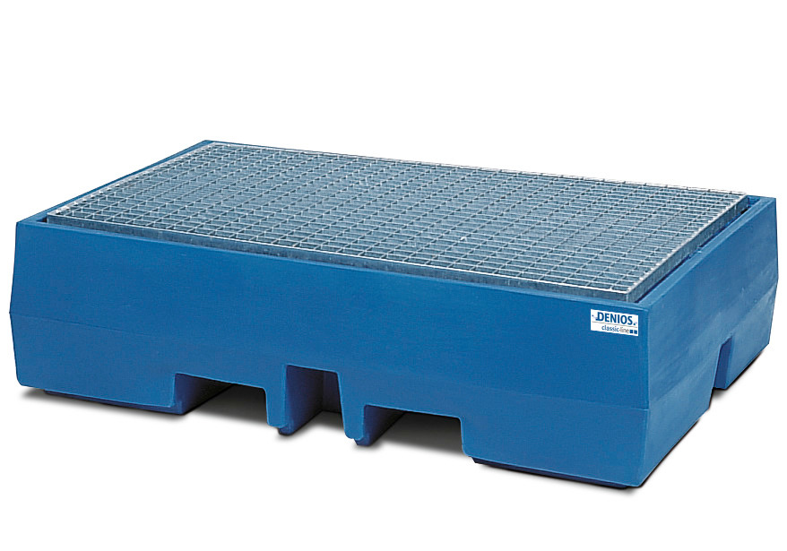 Spill pallet classic-line in polyethylene (PE) for 2 drums, with galvanised grid, 900x1300x350 - 2