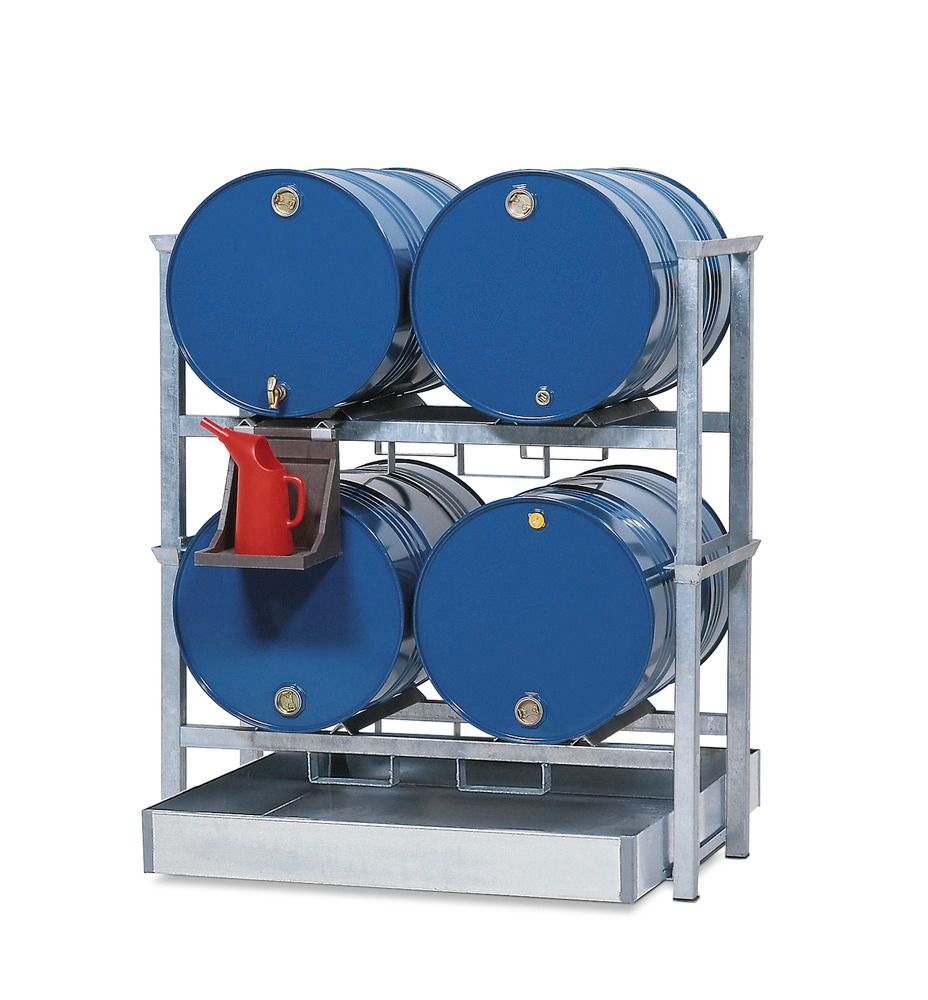 Scaffalat. p. fusti AWS 1 per 4 fusti 200 l, vasca di racc. in acciaio 400 l, supp.  PE per taniche - 1