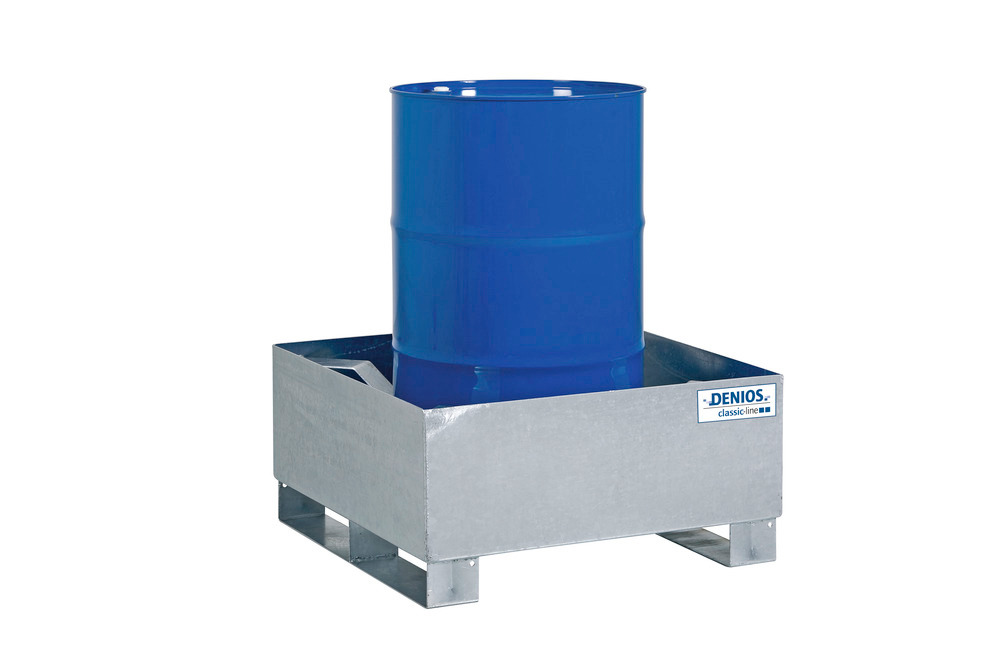 Spill pallet classic-line in steel for 1 drum, galv., access. underneath, drum support, 866x866x423 - 2
