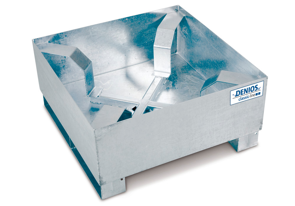 Spill pallet classic-line in steel for 1 drum, galv., access. underneath, drum support, 866x866x423 - 1