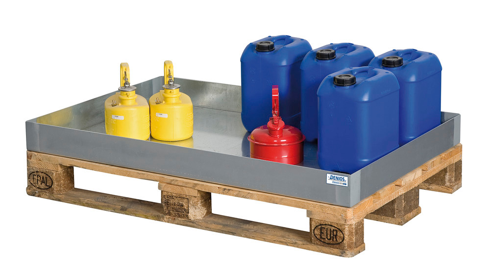 Spill tray for small containers classic-line in steel, galvanised, 60 litre, 766x1186x100 - 1