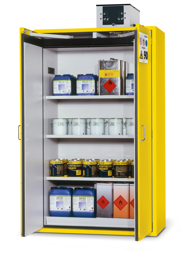 asecos Armario tipo 90  G 1201 , 3 baldas y puertas bat., bloqueo de puertas abiertas, amarillo - 2
