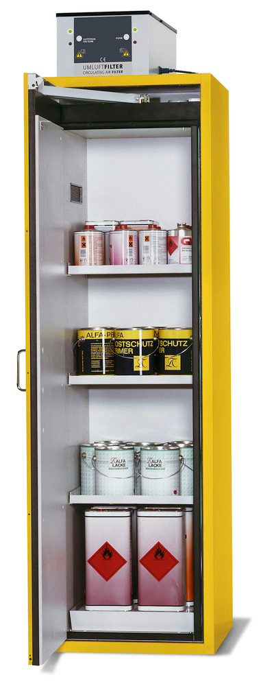 asecos fire-rated hazardous materials cabinet G-601, with 3 shelves, door hinged left, yellow - 1