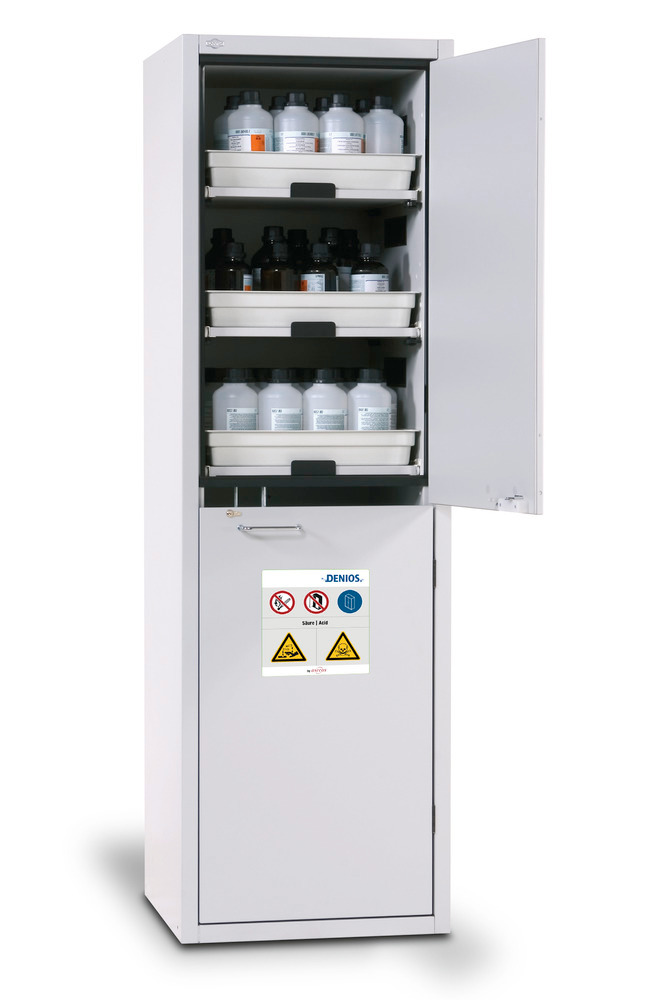asecos acid and alkali cabinet SL 606 with door hinged right and 6 slide-out spill trays - 1