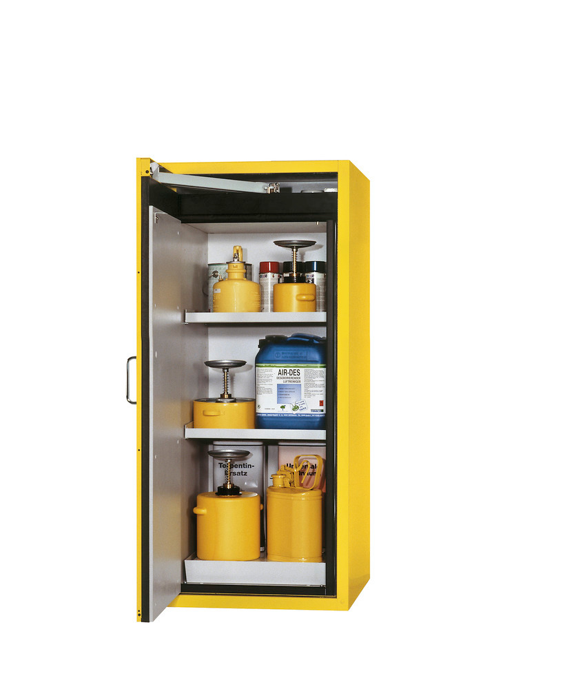 asecos fire-rated hazardous materials cabinet G 600-F, door hinged left, yellow - 1