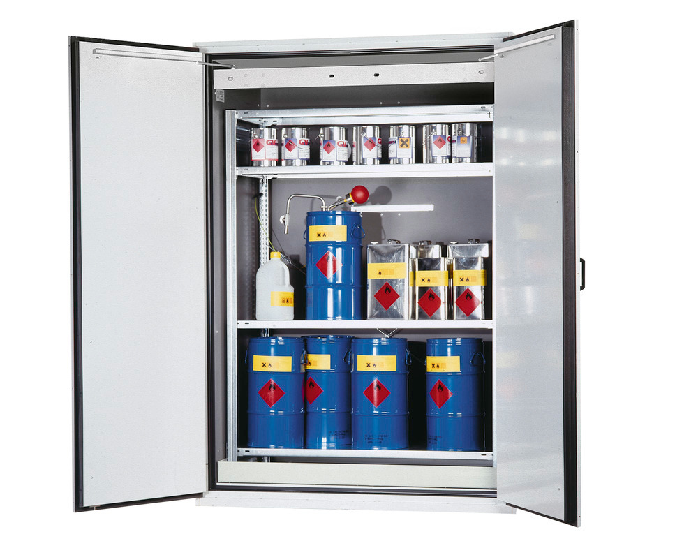 Fire-resistant drum cupboard VbF 90.2-K, with storage shelf for small containers - 1