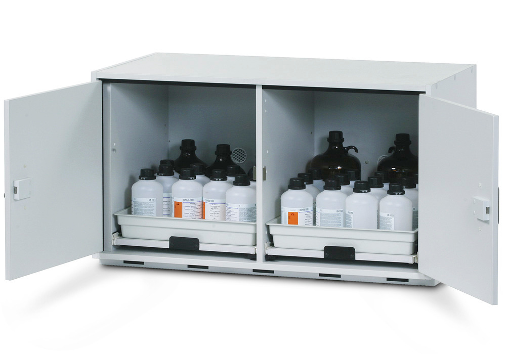 asecos acid and alkali cabinet SL 112 with 2-wing door and 2 slide-out spill trays - 1