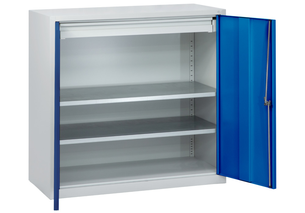 Dílenská skříň, 1 zásuvka, 2 police, š 1000, h 500, v 1000 mm, šedá, dveře modré - 3