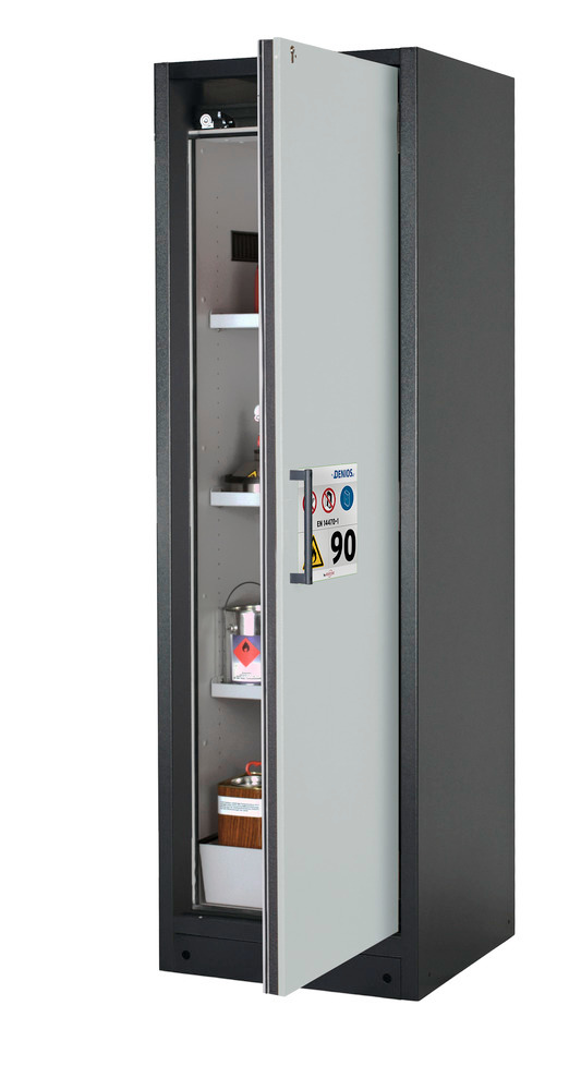 asecos fire-rated hazardous materials cabinet Select W-63R, 3 shelves, door grey (right) - 1