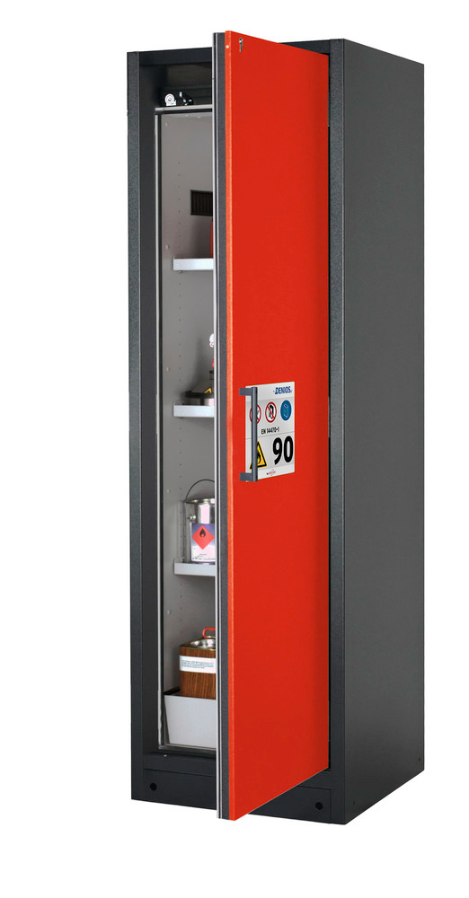 Tűzálló veszélyes anyag tároló szekrény Select W-63R-O,  „one touch”, 3 polclap, piros ajtó (jobbos) - 1