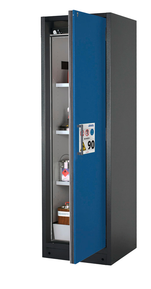 asecos Feuerbeständiger Gefahrstoffschrank Select W-63R-O "one touch", 3 Einlegeböden, Tür blau - 1