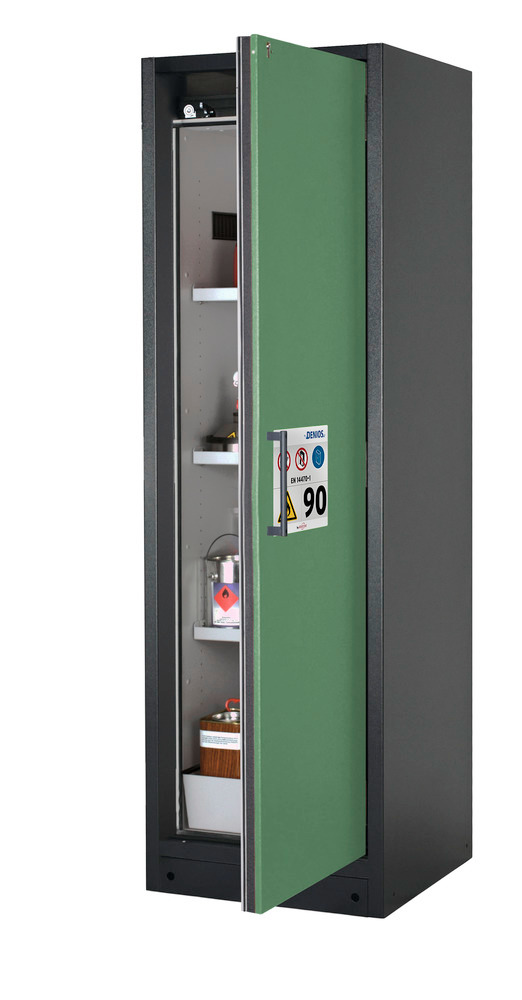 Tűzálló veszélyesanyag-tároló szekrény Select W-63R, 3 polclappal, zöld ajtó (jobbos) - 1