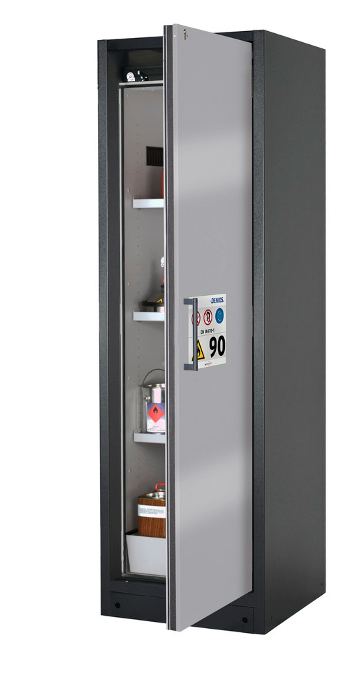 asecos Feuerbeständiger Gefahrstoffschrank Select W-63R-O "one touch", 3 Einlegeböden, Tür silber - 1