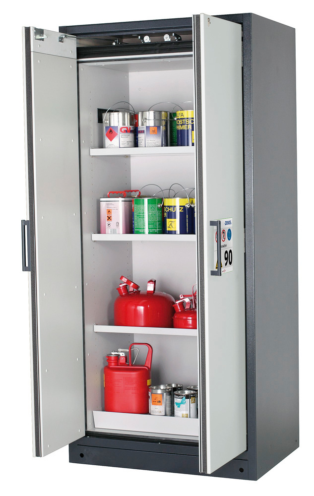 Tűzálló veszélyes anyag tároló szekrény Select W-93, 3 polclap, szürke ajtó - 1