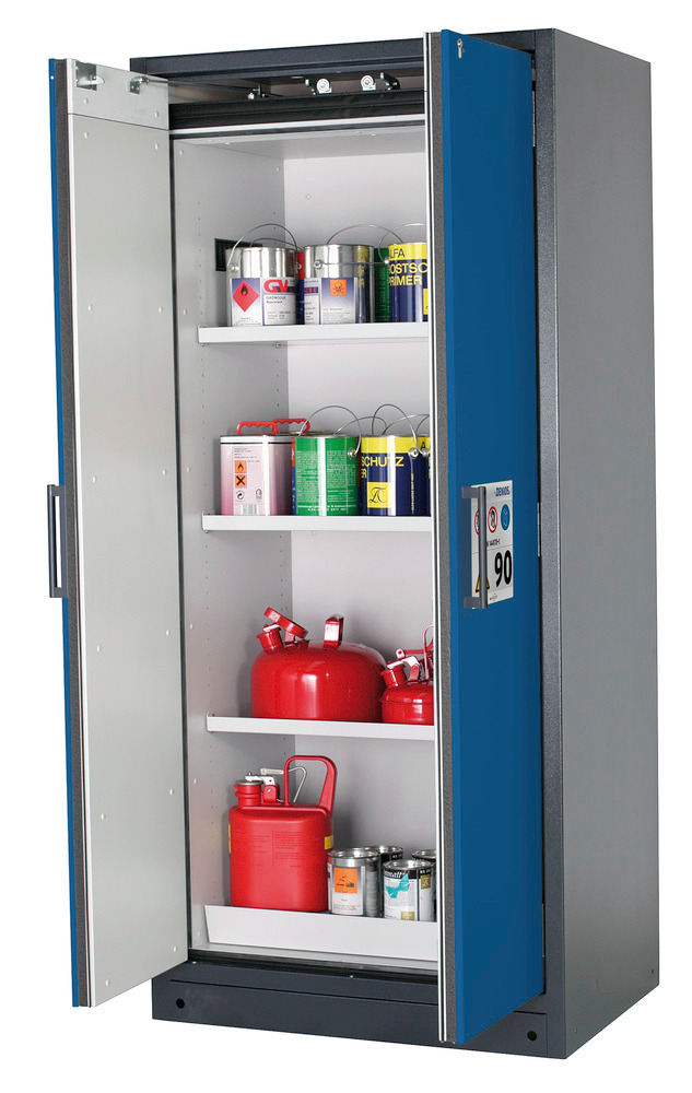 asecos fire-rated hazardous materials cabinet Select W-93, 3 shelves, doors blue - 1