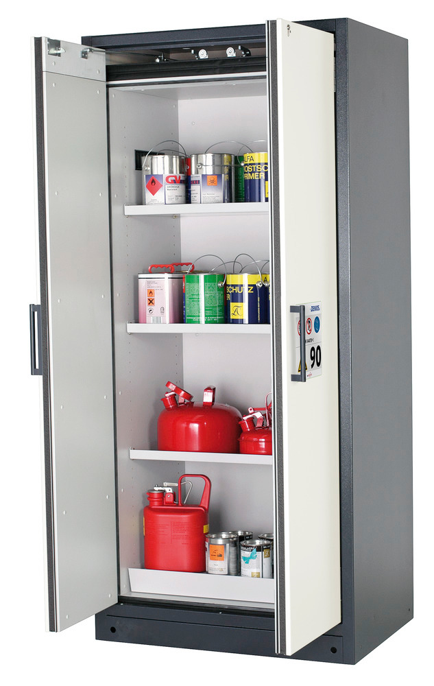 asecos Feuerbeständiger Gefahrstoffschrank Select W-93-O "one touch", 3 Einlegeböden, Türen weiß - 1