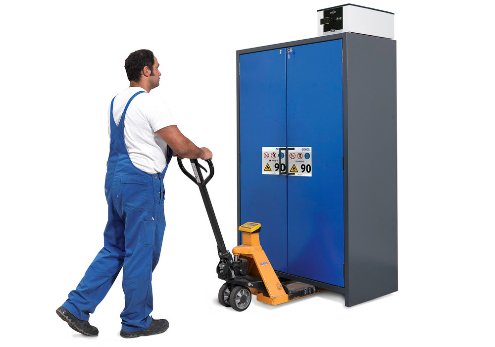 Tűzálló veszélyes anyag tároló szekrény Select W-66R, 6 kihúzható kármentő tálca, kék ajtó (jobbos) - 2