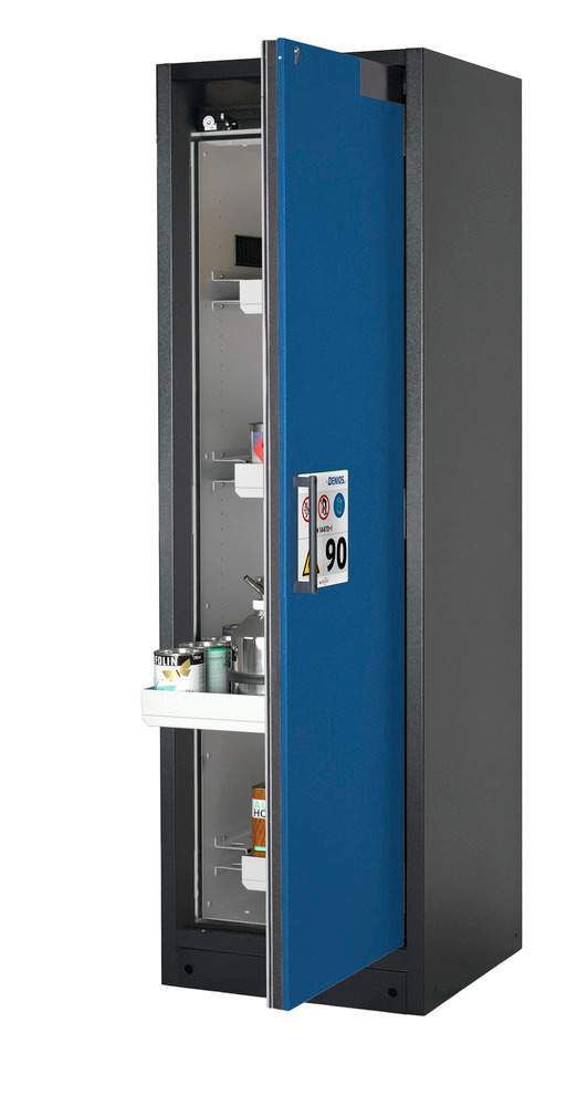 Tűzálló veszélyes anyag tároló szekrény Select W-64R, 4 kihúzható kármentő tálca, kék ajtó (jobbos) - 1