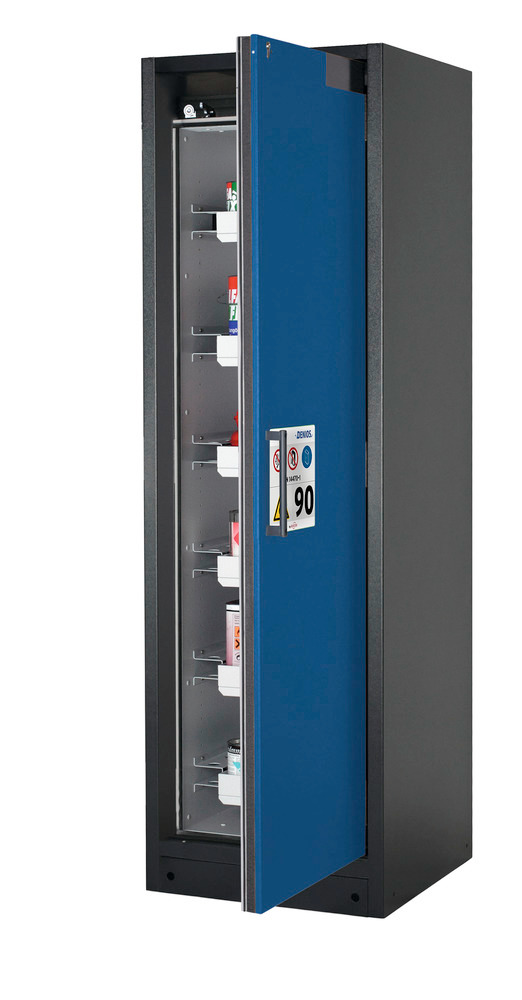 Tűzálló veszélyes anyag tároló szekrény Select W-66R, 6 kihúzható kármentő tálca, kék ajtó (jobbos) - 1