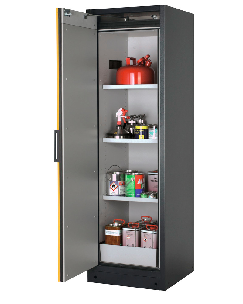 Tűzálló veszélyes anyag tároló szekrény Select W-63L-O,  „one touch”, 3 polclap, sárga ajtó (balos) - 1
