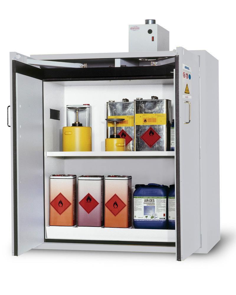 asecos fire-rated hazardous materials cabinet G 1200-F with wing doors, grey - 1