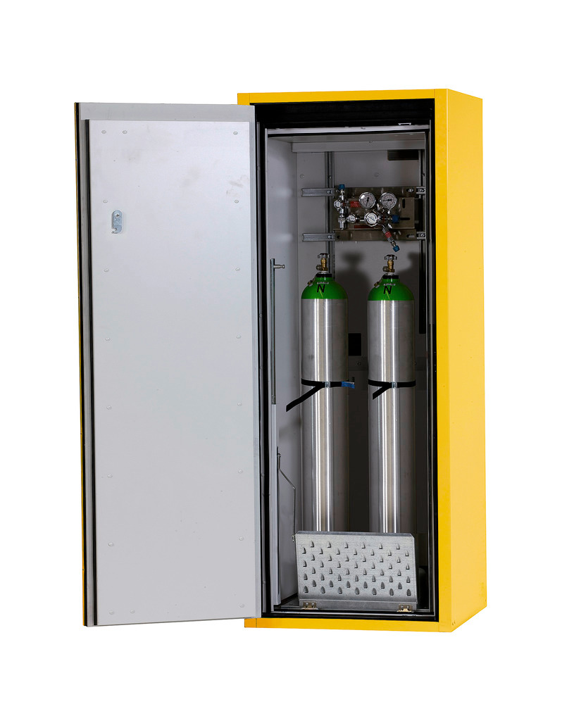 asecos brandsikkert gasflaskeskab G90, 2 x 10 L flasker, B 600 mm, dør til venstre, grå/gul - 2
